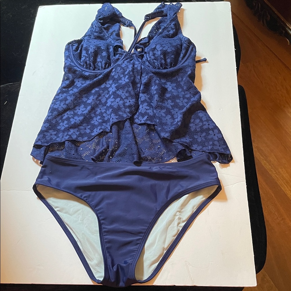 Cupshe Blue Lace Tankini Swimsuit